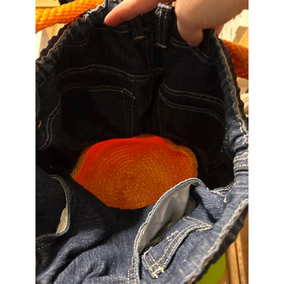 Cord and upcycled denim skirted bucket bag - Picture 3 of 5